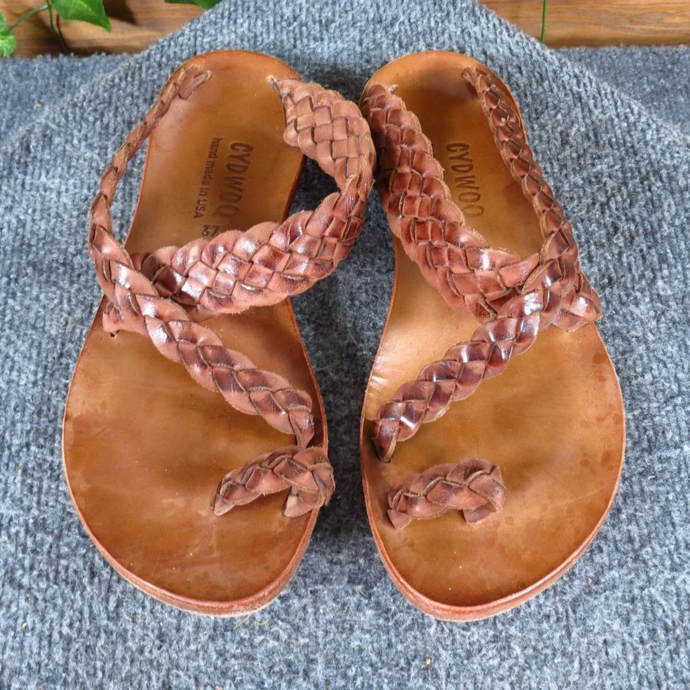 Cydwoq Revival Women Sandals Size 37 Artisan Walking Brown Braided Leather